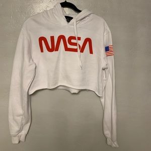 Super cute NASA cropped hoodie w/ flag patch